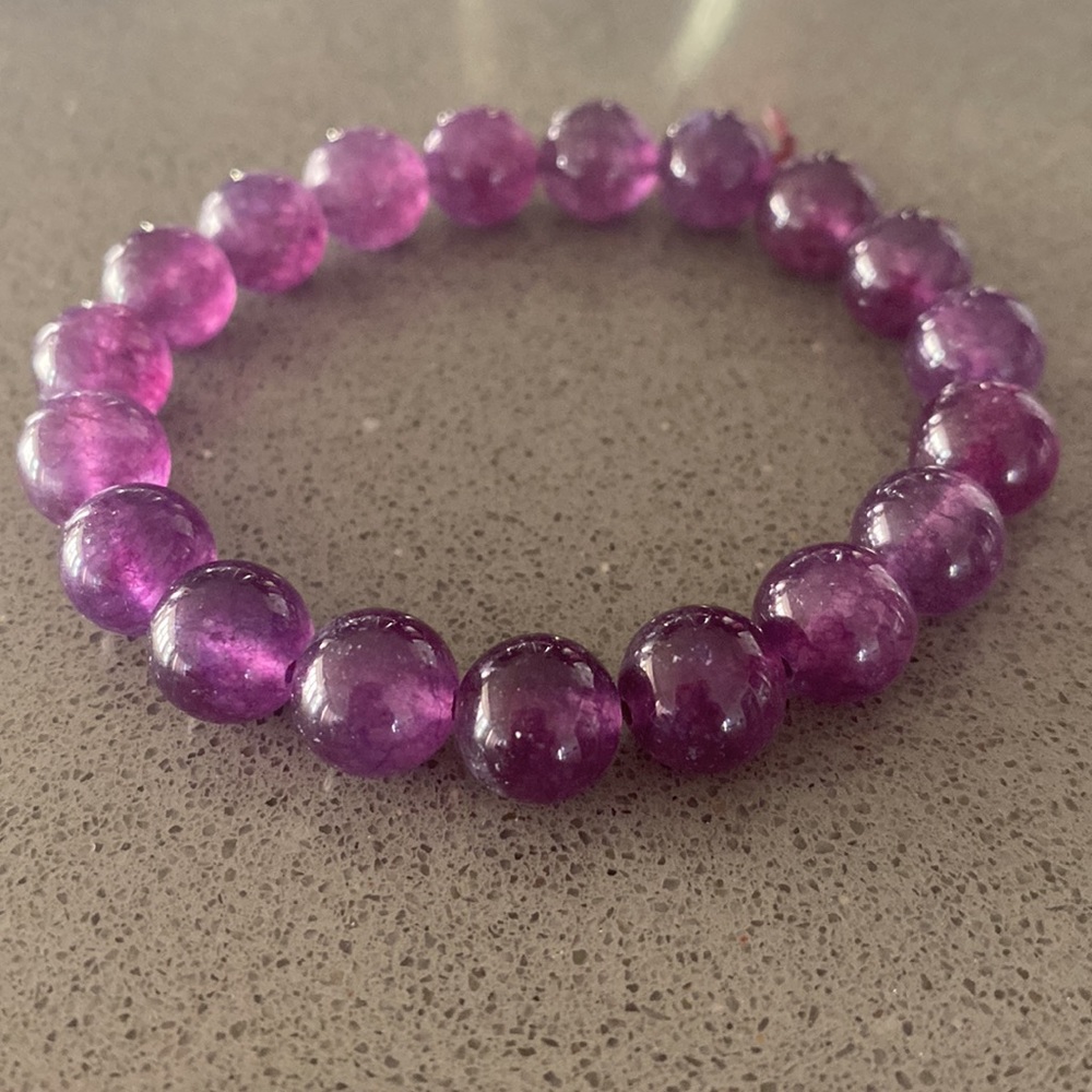 Amethyst Crystal Gemstone Round Beaded Stretch Bracelet
